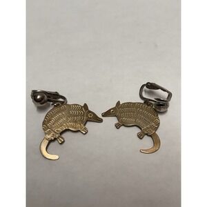 Earrings Armadillo Handmade Vintage Alpaca Mexico Silver Dangle Clip ons